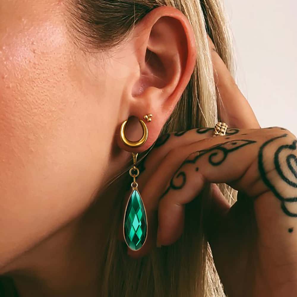 Green Crystal Stone Ear Dangle - Image 2