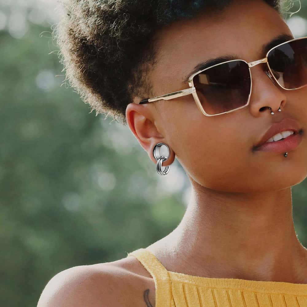 Ear Tunnels with 2 Smooth Loop Rings - Image 4