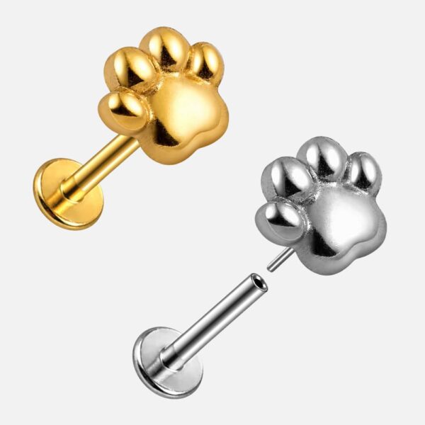 Adorable Cat Paw Threadless Flat Back Ear Stud in Implant-Grade Titanium | Twolobes