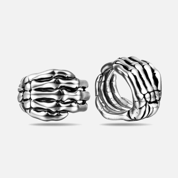 Stainless steel skeleton hand ear cuff, gothic punk style jewelry
