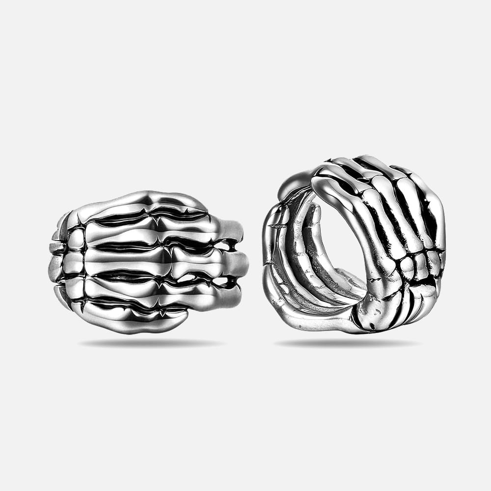 Stainless steel skeleton hand ear cuff, gothic punk style jewelry