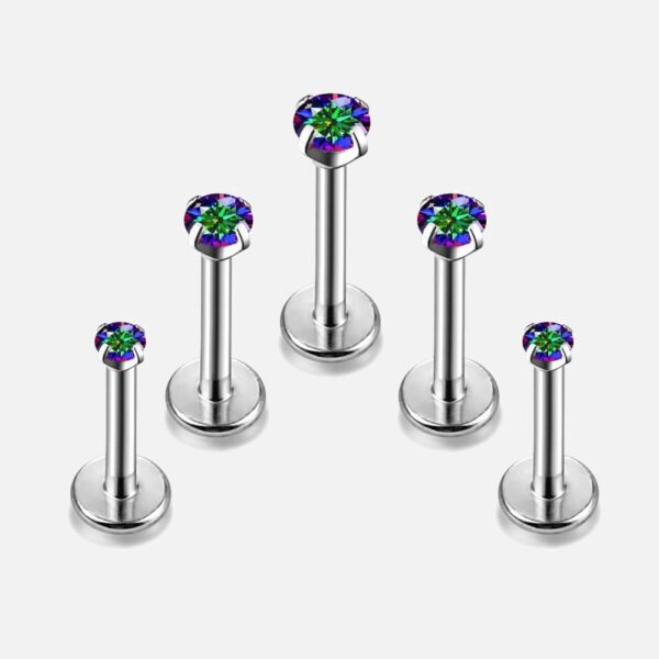 Rainbow CZ Threadless Labret Stud